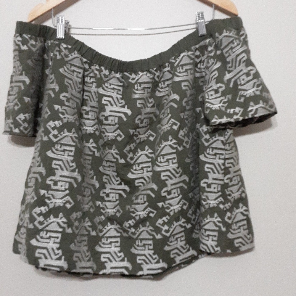 Skies are Bleu women off shoulder top embroidered cropped XXL boho vacation Y2K